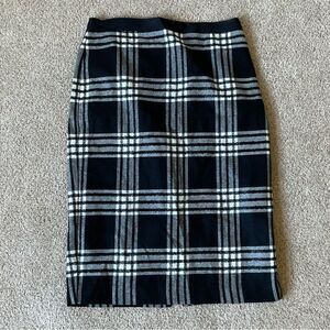 Women's Black & White Bold Plaid Wool Skirt | Ladies Warm Wool Midi Pencil Skirt